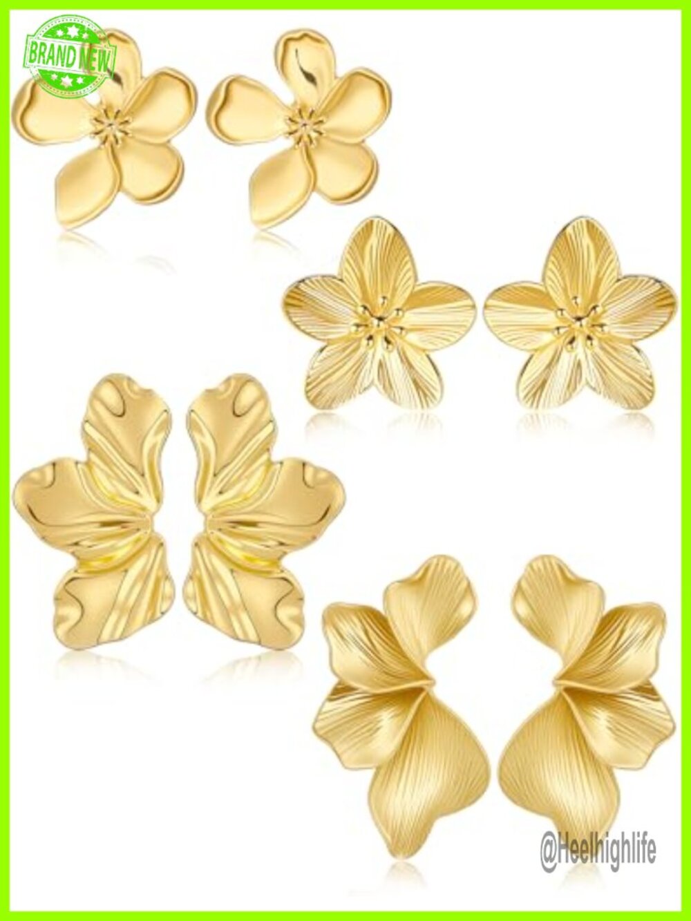 14K Gold Plated Flower Statement Earrings Women 3D Floral Drop Dangle